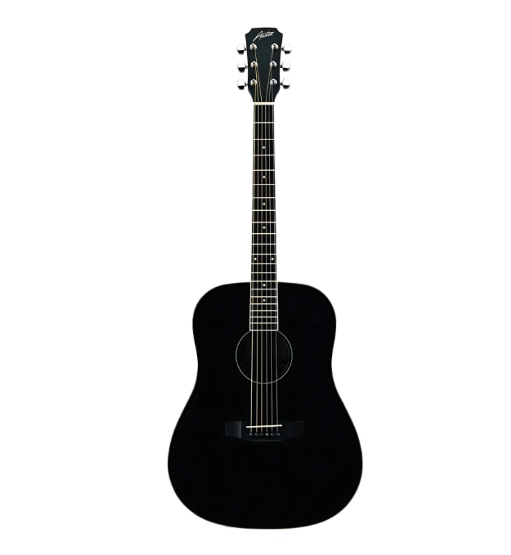Austin Acoustic Guitar, Dreadnought Guitar, Satin Black Guitar, Beginner Acoustic Guitar, Mahogany Acoustic Guitar, D’Addario String Guitar, Affordable Dreadnought, Guitar for Songwriters, Acoustic Guitar for Beginners, Acoustic Performance Guitar