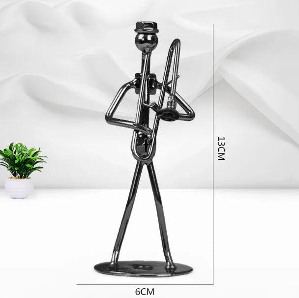 ERMAKOVA 13cm Retro Iron Sculpture Band Instrument Musician Figure Doll Model Crafts Ornaments Home Decoration Accessories Gift
