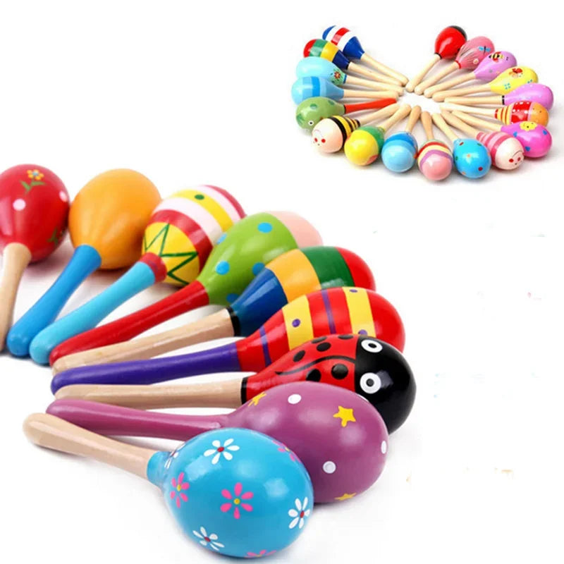 Large Montessori Wooden Musical Rattle & Shaker Set – Colorful Bell and Sand-Hammer Instrument for Early Learning
