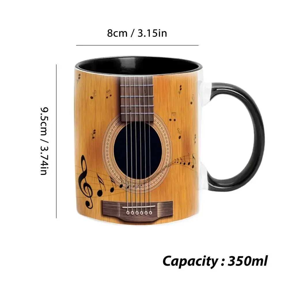 Music Theme Mug Coffee Mug Guitar Piano Violin Ceramic Cup Comfortable Handle Patterned Drinkware Home Office Desk Tea Cups