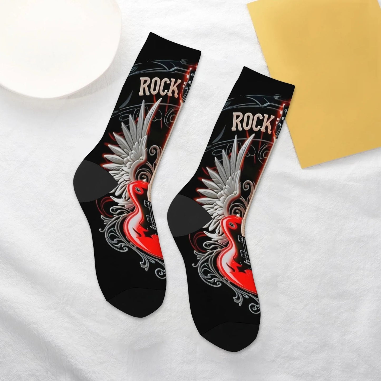 Rock Rolling Guitar Men's Socks Harajuku Style Fashion Retro Casual Socks Crazy Party Gift Street Hip Hop Novelty Funny Socks