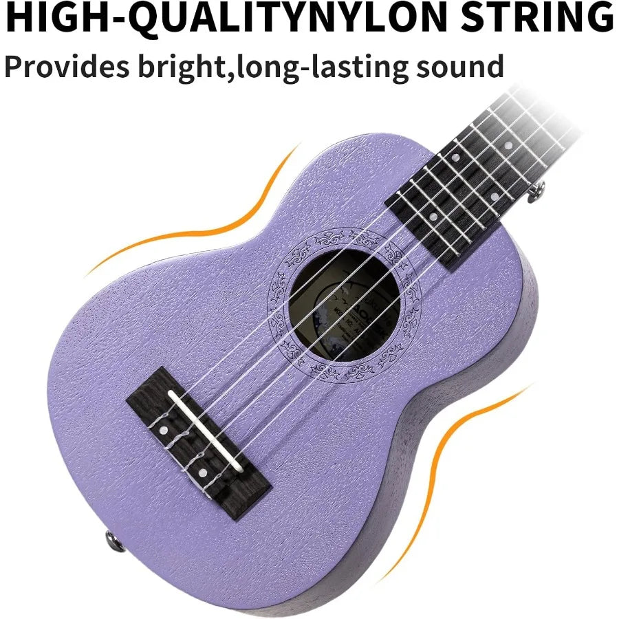 21″ Soprano Violet Ukulele – Beginner Bundle with Gig Bag, Strap & Picks