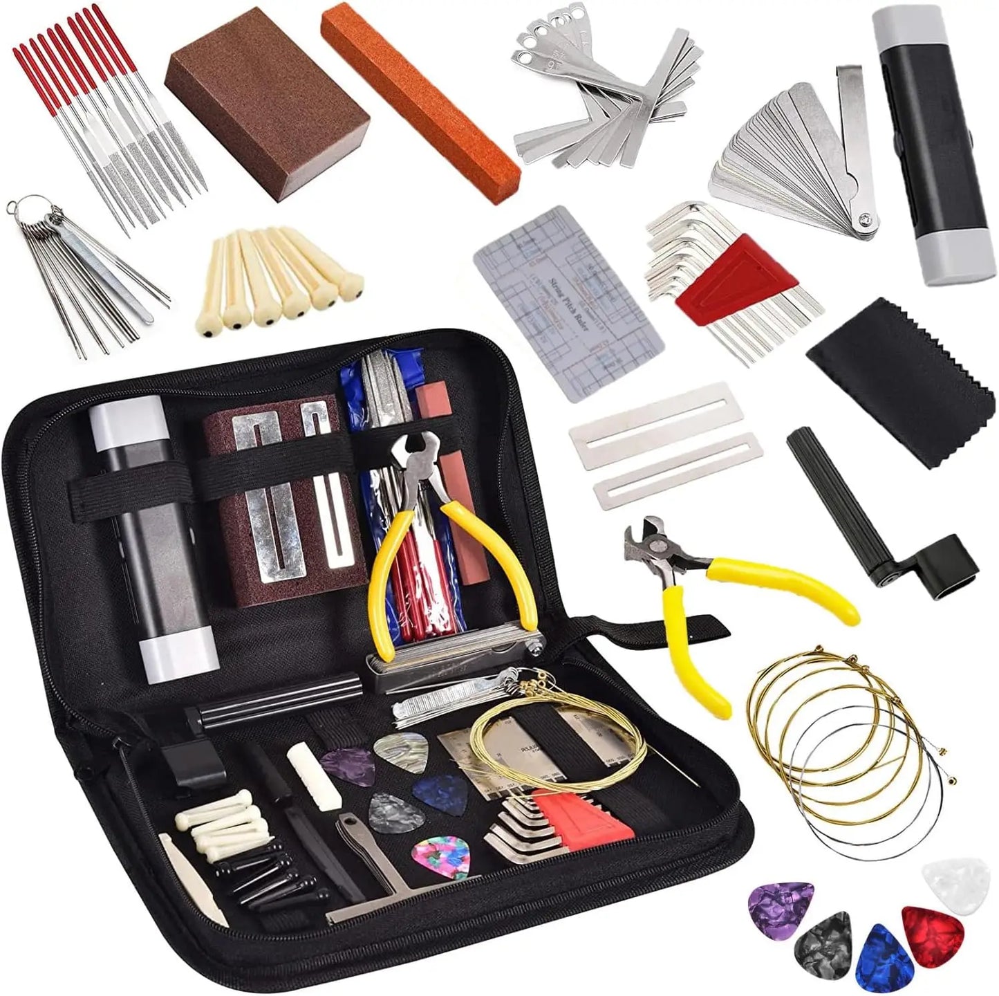 72PCS Guitar Repair Tool Kit Guitar Maintenance Tool Set for Guitar Ukulele Bass Banjo Luthier Tools Guitar Repair Tool Kit