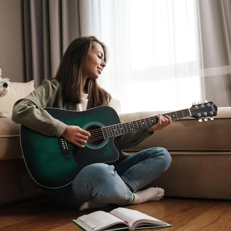 Glarry 41″ Full-Size 6-String Acoustic-Electric Guitar Kit – Cutaway with 15 W Amp, Built-in Tuner & Accessories