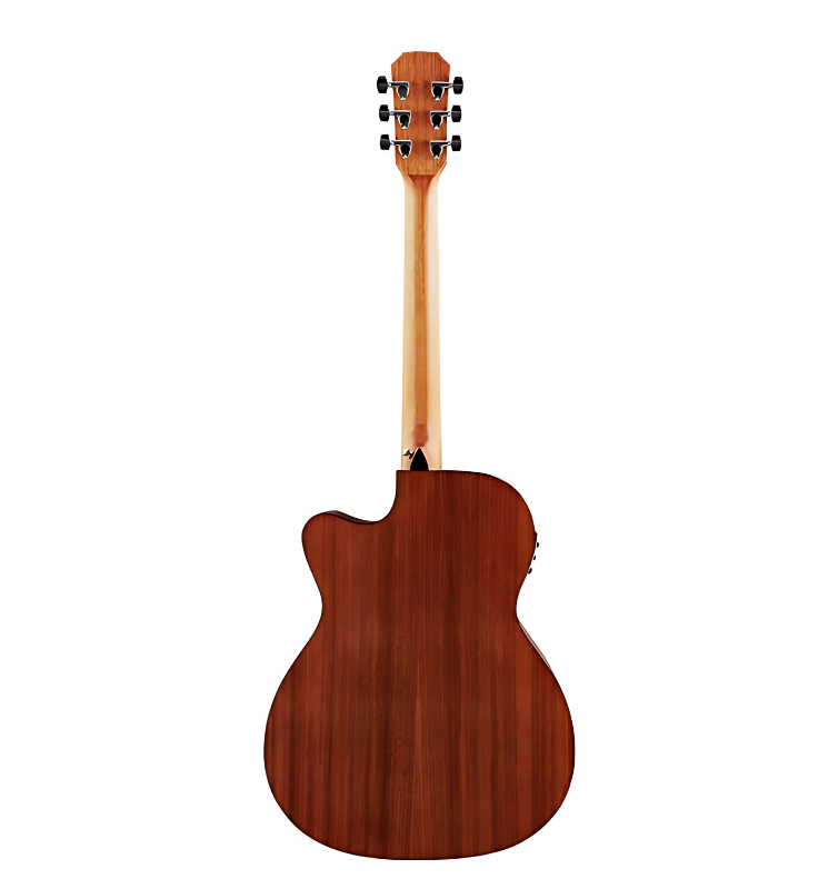 Austin AA25OSEC guitar with built-in electronics and preamp, Back view of AA25OSEC mahogany body acoustic-electric guitar