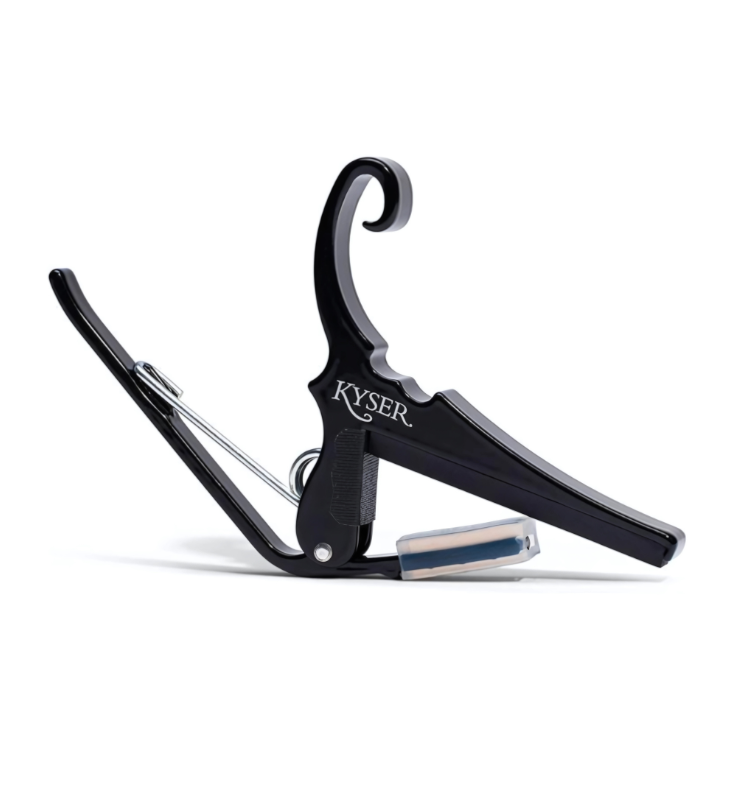 Kyser KGCB Quick-Change capo for classical guitar flat fretboard, Kyser classical guitar capo front view with one-hand spring design