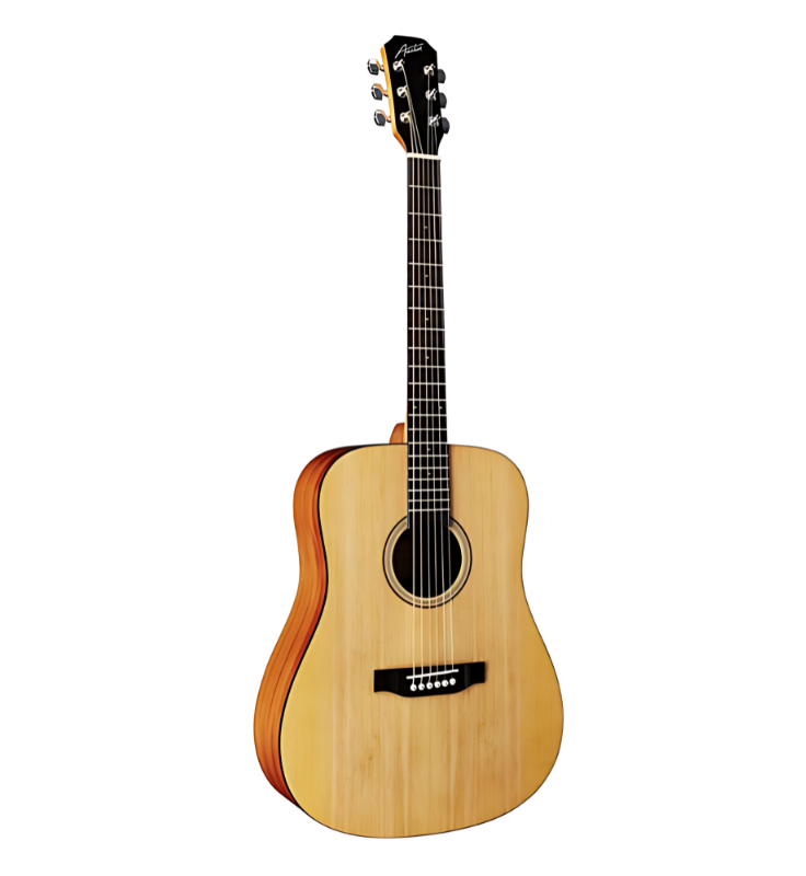 Back of Austin AA25DS guitar with mahogany finish, Austin AA25DS acoustic guitar headstock with chrome tuners