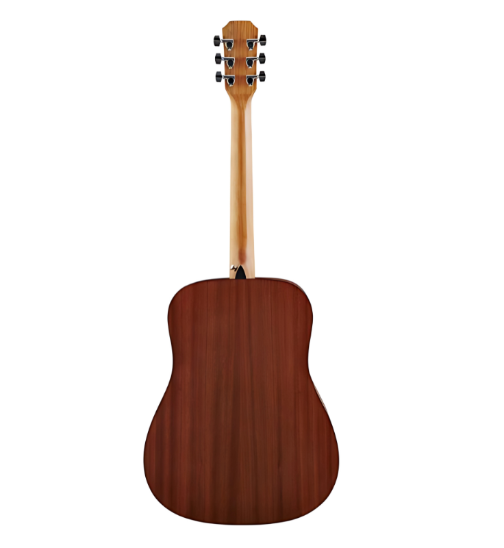 Close-up of AA25DS techwood fingerboard and mother of pearl inlay, Austin AA25DS open pore finish guitar with dreadnought body