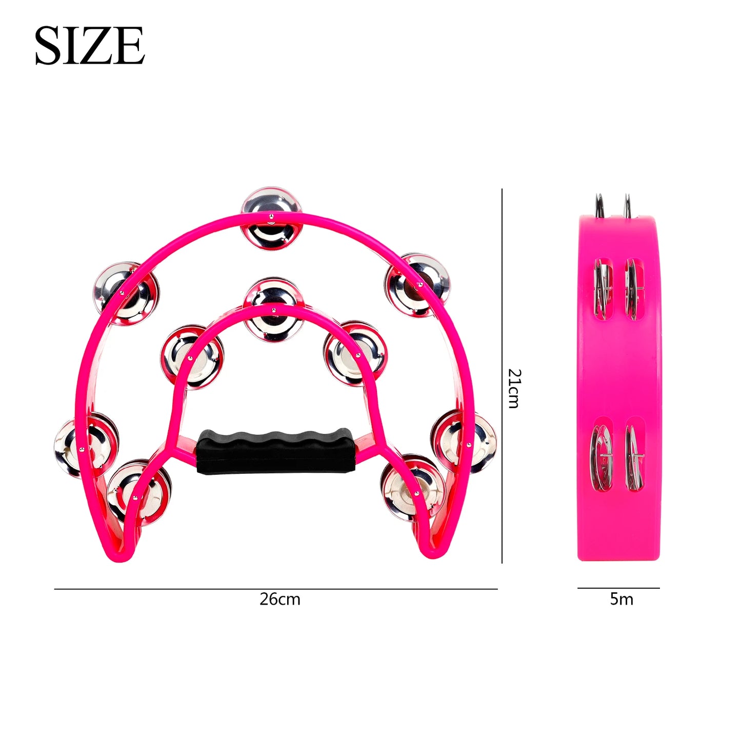 Detail of the tambourine’s material (wood or plastic) showing its build quality.