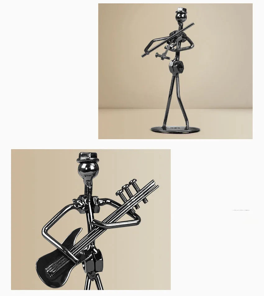 ERMAKOVA 13cm Retro Iron Sculpture Band Instrument Musician Figure Doll Model Crafts Ornaments Home Decoration Accessories Gift