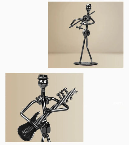 ERMAKOVA 13cm Retro Iron Sculpture Band Instrument Musician Figure Doll Model Crafts Ornaments Home Decoration Accessories Gift