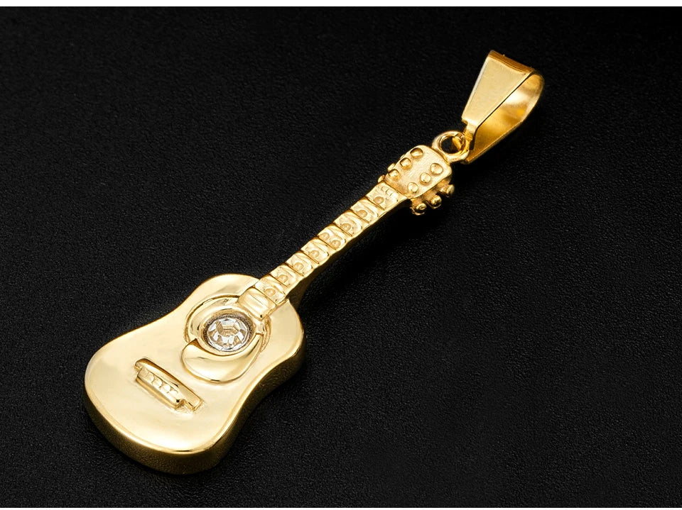 Punk Guitar Shape pendant necklace Stainless Steel Men or Women Necklaces Jewelry Hiphop Rock Slide Music Element sweater Chains