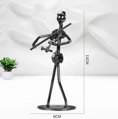 ERMAKOVA 13cm Retro Iron Sculpture Band Instrument Musician Figure Doll Model Crafts Ornaments Home Decoration Accessories Gift