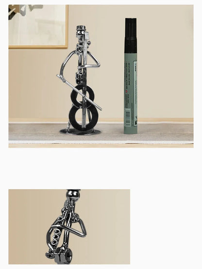 ERMAKOVA 13cm Retro Iron Sculpture Band Instrument Musician Figure Doll Model Crafts Ornaments Home Decoration Accessories Gift