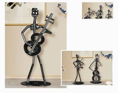 ERMAKOVA 13cm Retro Iron Sculpture Band Instrument Musician Figure Doll Model Crafts Ornaments Home Decoration Accessories Gift