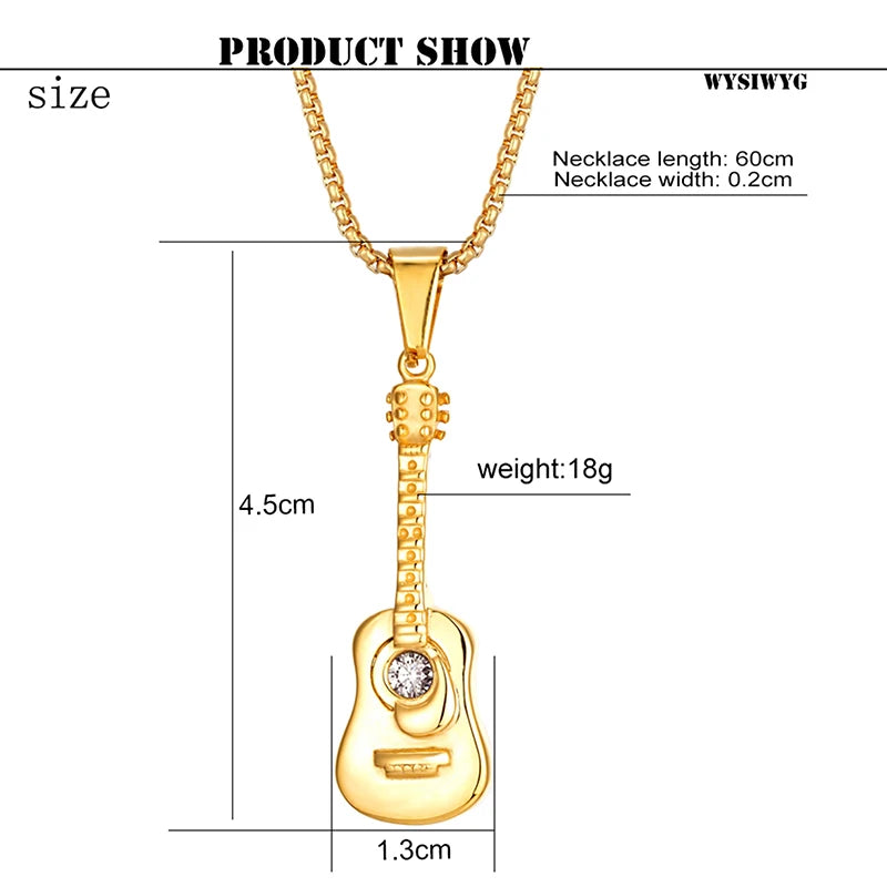 Punk Guitar Shape pendant necklace Stainless Steel Men or Women Necklaces Jewelry Hiphop Rock Slide Music Element sweater Chains