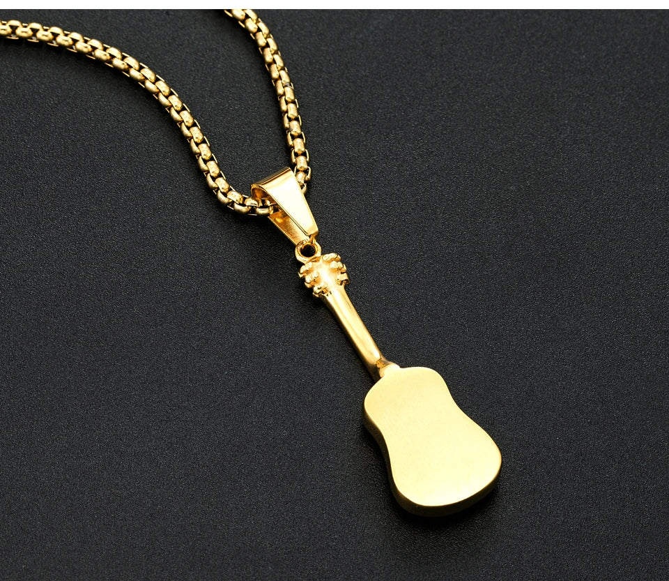 Punk Guitar Shape pendant necklace Stainless Steel Men or Women Necklaces Jewelry Hiphop Rock Slide Music Element sweater Chains