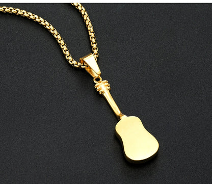 Punk Guitar Shape pendant necklace Stainless Steel Men or Women Necklaces Jewelry Hiphop Rock Slide Music Element sweater Chains