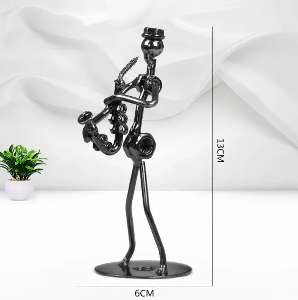 ERMAKOVA 13cm Retro Iron Sculpture Band Instrument Musician Figure Doll Model Crafts Ornaments Home Decoration Accessories Gift