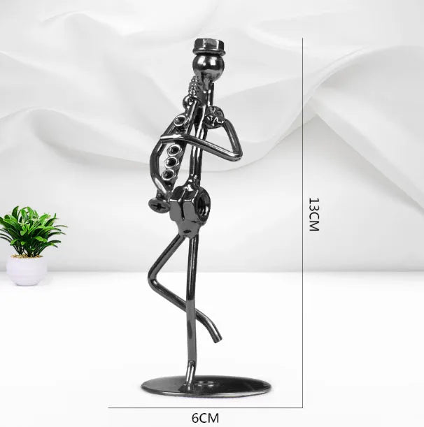 ERMAKOVA 13cm Retro Iron Sculpture Band Instrument Musician Figure Doll Model Crafts Ornaments Home Decoration Accessories Gift