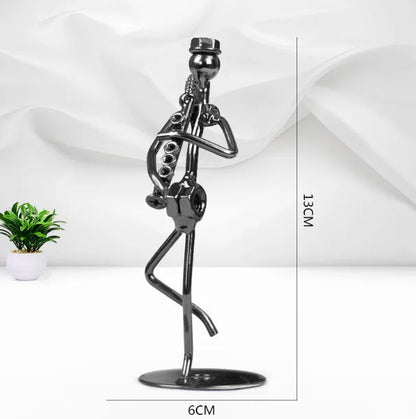 ERMAKOVA 13cm Retro Iron Sculpture Band Instrument Musician Figure Doll Model Crafts Ornaments Home Decoration Accessories Gift