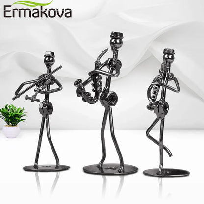 ERMAKOVA 13cm Retro Iron Sculpture Band Instrument Musician Figure Doll Model Crafts Ornaments Home Decoration Accessories Gift