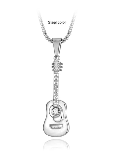 Punk Guitar Shape pendant necklace Stainless Steel Men or Women Necklaces Jewelry Hiphop Rock Slide Music Element sweater Chains