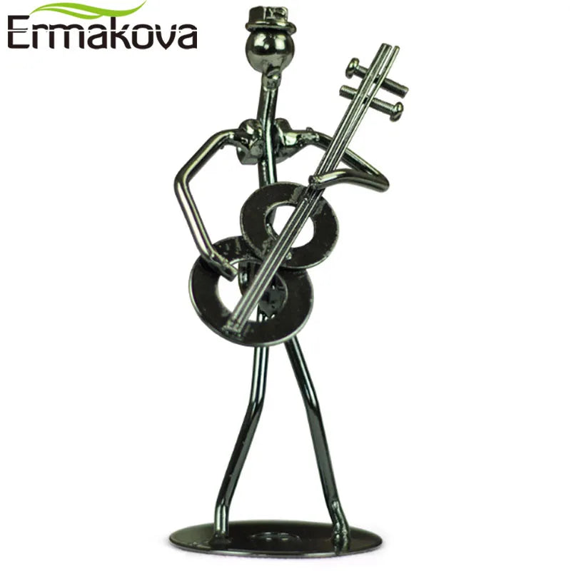 ERMAKOVA 13cm Retro Iron Sculpture Band Instrument Musician Figure Doll Model Crafts Ornaments Home Decoration Accessories Gift