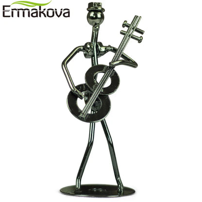 ERMAKOVA 13cm Retro Iron Sculpture Band Instrument Musician Figure Doll Model Crafts Ornaments Home Decoration Accessories Gift