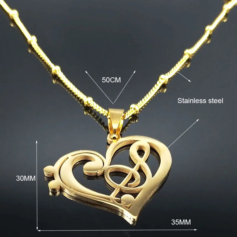 Aesthetic Heart-Music Note Treble Clef Necklace – Stainless Steel Unisex Pendant