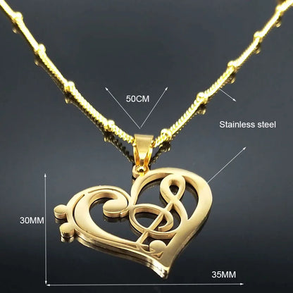 Aesthetic Heart-Music Note Treble Clef Necklace – Stainless Steel Unisex Pendant