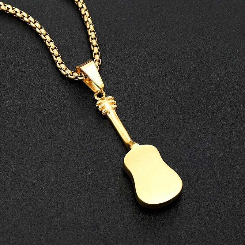 Punk Guitar Shape pendant necklace Stainless Steel Men or Women Necklaces Jewelry Hiphop Rock Slide Music Element sweater Chains