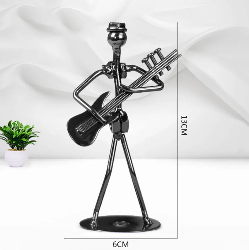 ERMAKOVA 13cm Retro Iron Sculpture Band Instrument Musician Figure Doll Model Crafts Ornaments Home Decoration Accessories Gift