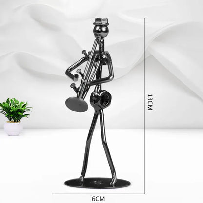 ERMAKOVA 13cm Retro Iron Sculpture Band Instrument Musician Figure Doll Model Crafts Ornaments Home Decoration Accessories Gift