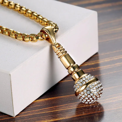 Hip Hop Iced Out Bling Microphone Pendants Necklace For Women/Men Stainless Steel Chain Hiphop Rapper Music Jewelry Dropshipping