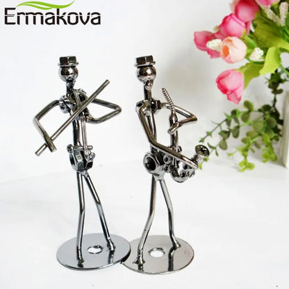 ERMAKOVA 13cm Retro Iron Sculpture Band Instrument Musician Figure Doll Model Crafts Ornaments Home Decoration Accessories Gift