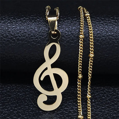 Aesthetic Heart-Music Note Treble Clef Necklace – Stainless Steel Unisex Pendant