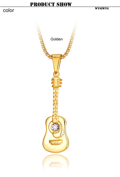 Punk Guitar Shape pendant necklace Stainless Steel Men or Women Necklaces Jewelry Hiphop Rock Slide Music Element sweater Chains