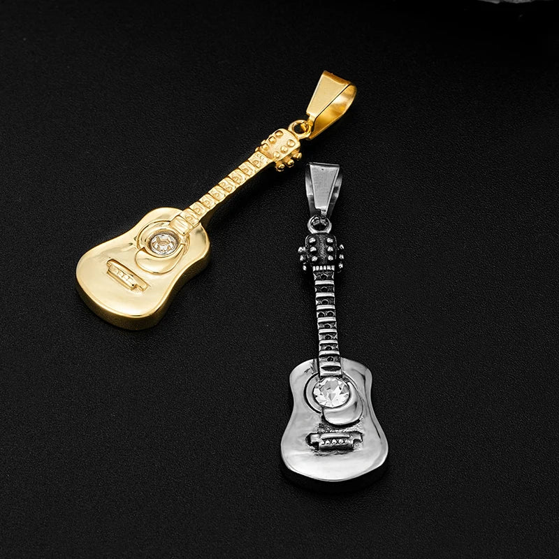 Punk Guitar Shape pendant necklace Stainless Steel Men or Women Necklaces Jewelry Hiphop Rock Slide Music Element sweater Chains