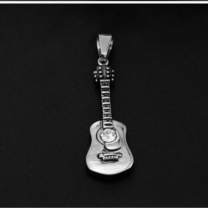 Punk Guitar Shape pendant necklace Stainless Steel Men or Women Necklaces Jewelry Hiphop Rock Slide Music Element sweater Chains