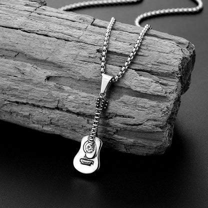 Punk Guitar Shape pendant necklace Stainless Steel Men or Women Necklaces Jewelry Hiphop Rock Slide Music Element sweater Chains