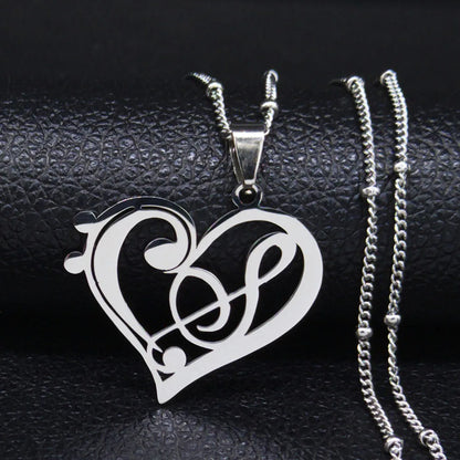 Aesthetic Heart-Music Note Treble Clef Necklace – Stainless Steel Unisex Pendant