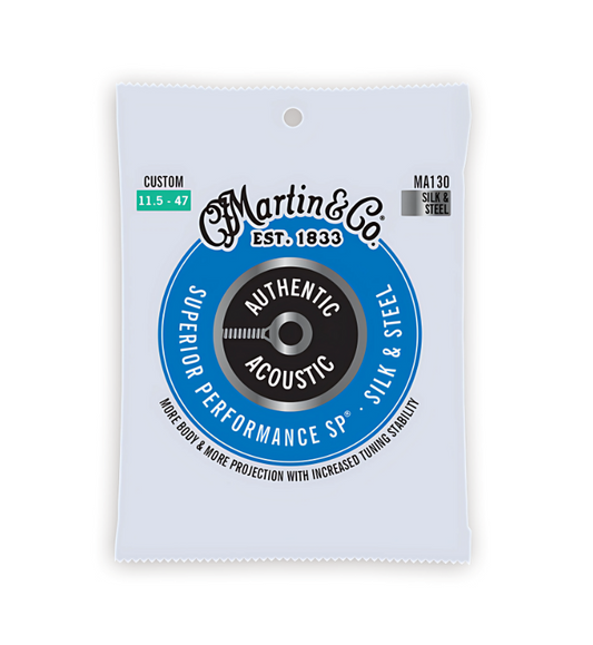 Martin MA130, Silk and Steel Strings, Extra Light Guitar Strings, Fingerstyle Guitar Strings, Warm Tone Strings, Mellow Sound Strings, Soft Touch Strings, Acoustic Guitar Strings, Acoustic-Electric Strings, Low Tension Strings, Vintage Tone Strings, Guitar Accessories, Martin Strings, American Made Strings, Sensitive Finger Strings