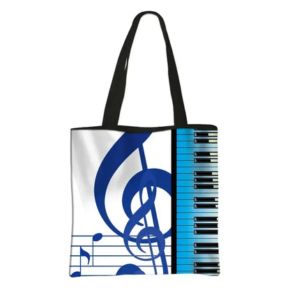 Music Notes Print Tote Bag Musical Instrument Handbag Guitar Violin/Violoncello/Piano Shoulder Bag BookBag Day Bag Shopping Bag