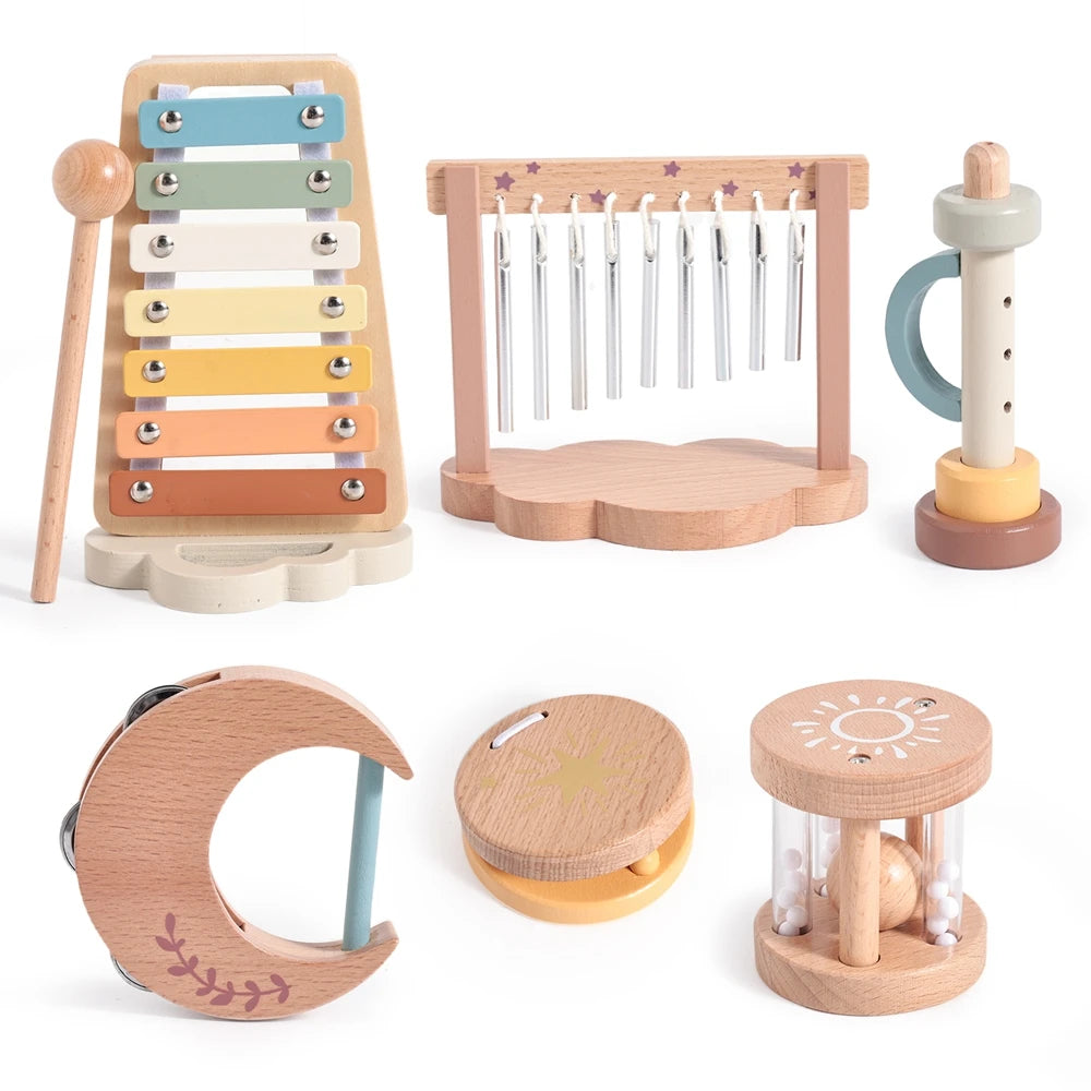 7pc Sets Music Toys for Children Music Instruments Girl Toys Wooden Cartoon Educational Instruments Children's Toys Instruments
