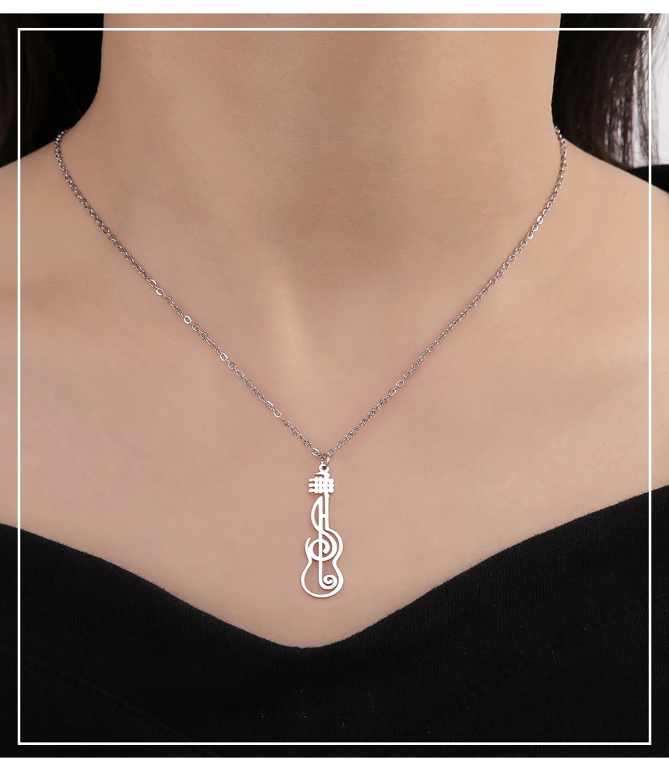 Unift Music Note Treble Clef Guitar Necklaces for Women Stainless Steel Pendant Trendy Music Jewelry Musician Violin Neck Chain