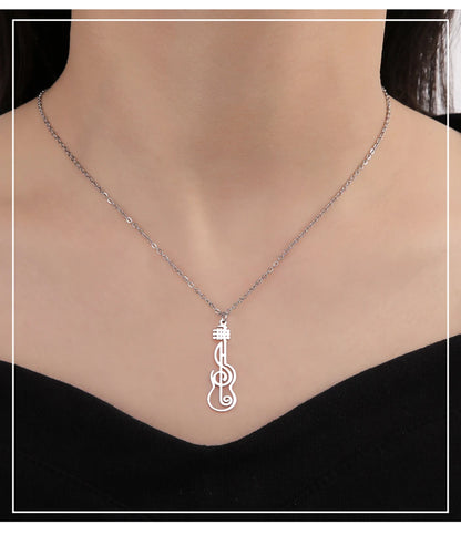 Unift Music Note Treble Clef Guitar Necklaces for Women Stainless Steel Pendant Trendy Music Jewelry Musician Violin Neck Chain