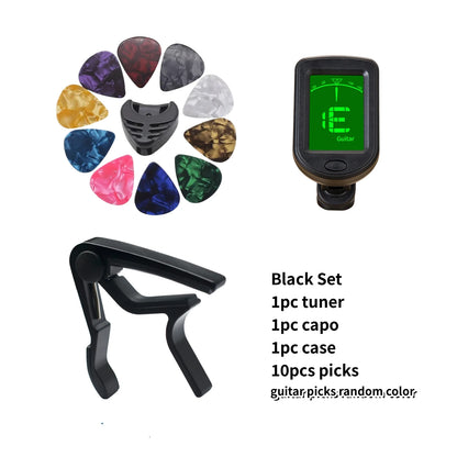 Guitar Beginner Accessories Set Guitar Capo Tuner Includes 10 picks (Random) Plectrum Holder - Perfect For Fast Accurate Tuning