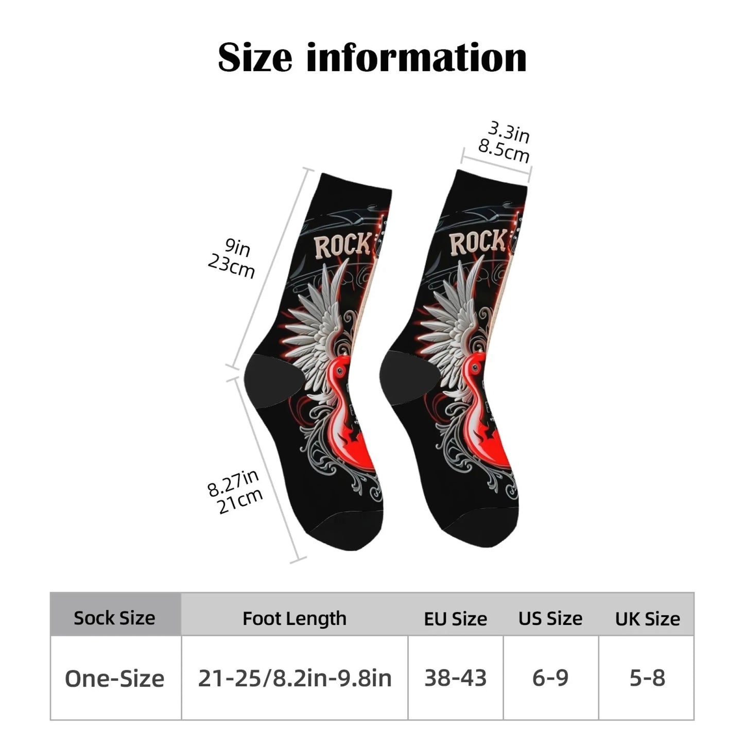 Rock Rolling Guitar Men's Socks Harajuku Style Fashion Retro Casual Socks Crazy Party Gift Street Hip Hop Novelty Funny Socks
