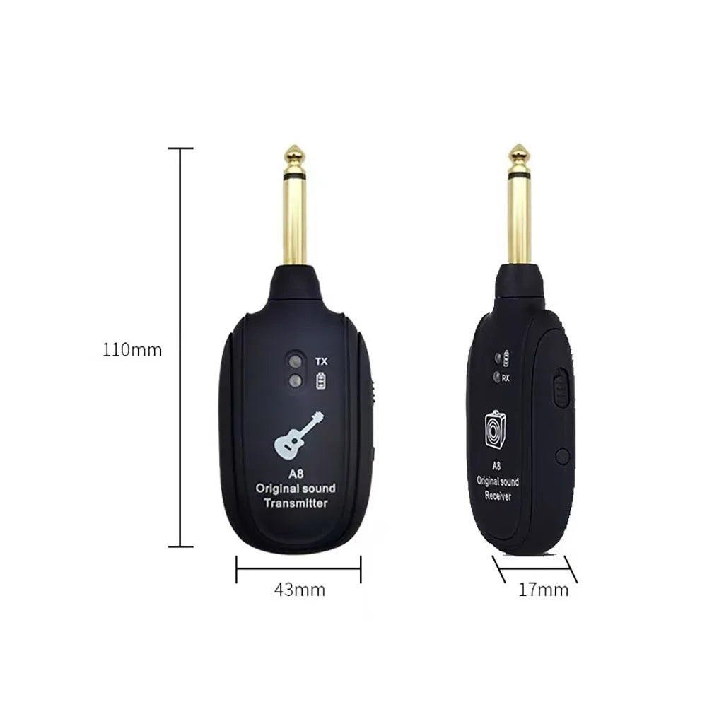 A8 UHF Electric Guitar Wireless System Transmitter Receiver Set Low latency Built-in Rechargeable For Electric Guitar Bass